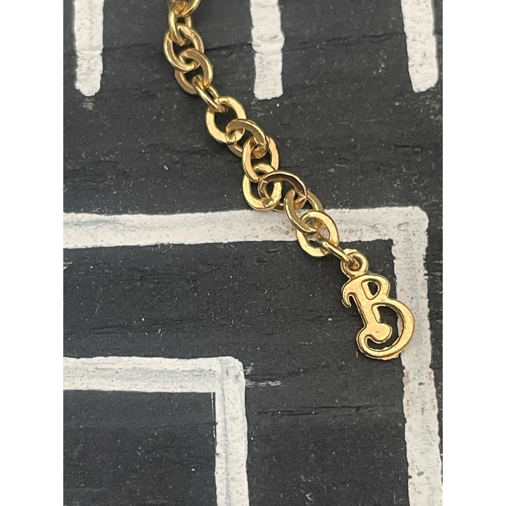 Vintage Burberrys Navy Enamel & Faux Pearl Pendant Necklace Gold Tone Designer - Picture 5 of 9